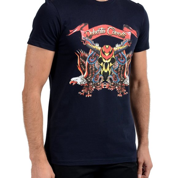 Roberto Cavalli Men's Navy Blue Graphic T-Shirt - Picture 2 of 7